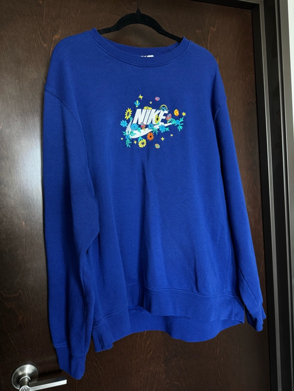 Nike Royal Blue Crewneck with Floral Swoosh Logo